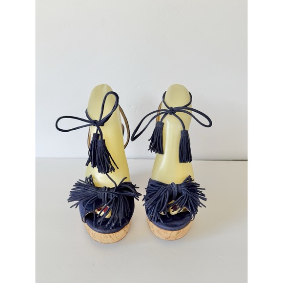 Aquazzura Wild One Blue Suede Wedge Sandals Espadrilles Size 38 - Picture 4 of 10